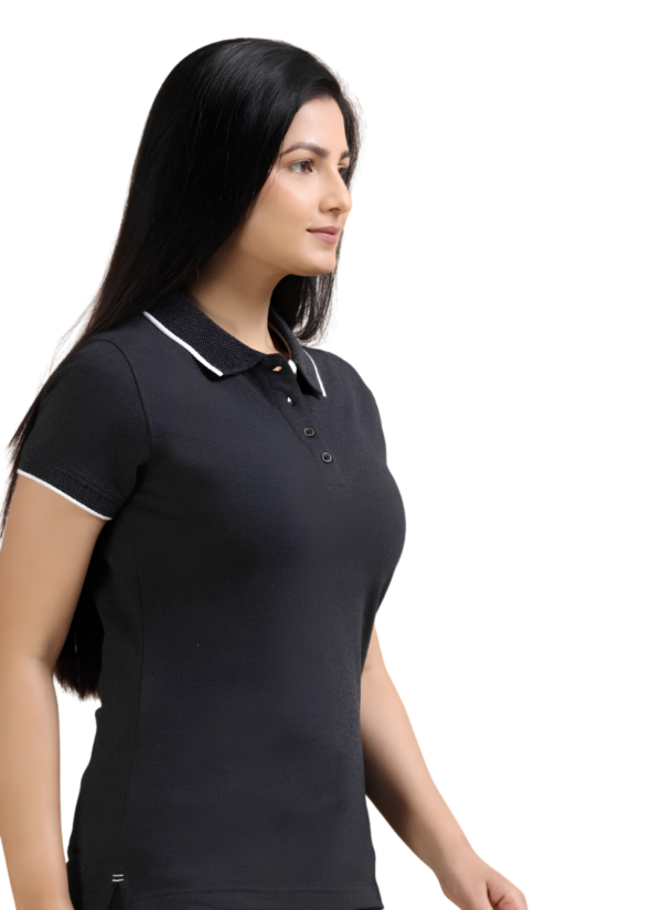 Women's Sustainable Recycled Polo T-Shirt | Jacquard Collar & Cuffs - Charcoal Melange, XL
