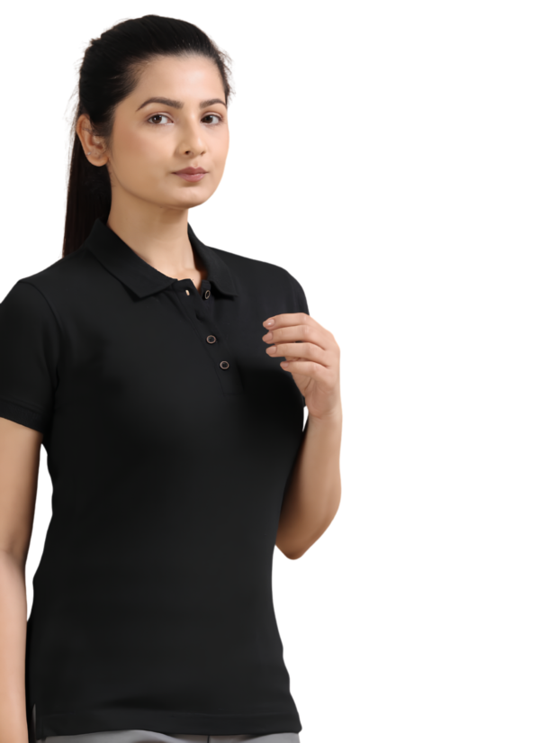 Women's Sustainable Recycled Polo T-Shirt | Jacquard Collar & Cuffs - Black, XL
