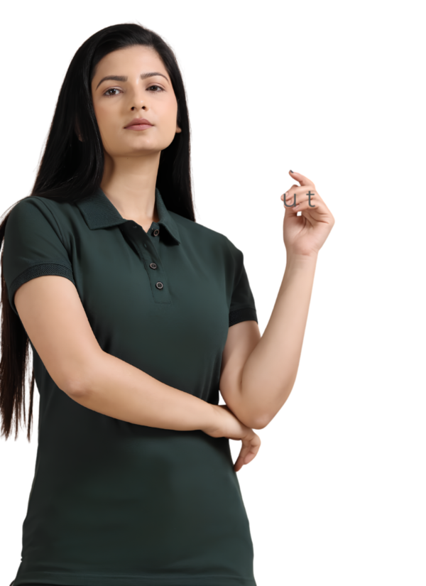 Women's Sustainable Recycled Polo T-Shirt | Jacquard Collar & Cuffs - Forest Green, XS