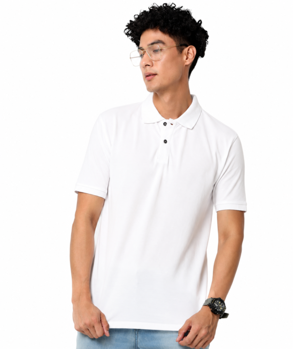 Sustainable Jacquard Polo T-Shirt for Men |Premium Jacquard Collar - White, M