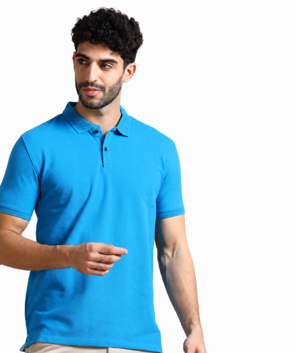Sustainable Jacquard Polo T-Shirt for Men |Premium Jacquard Collar - Aqua Blue, S