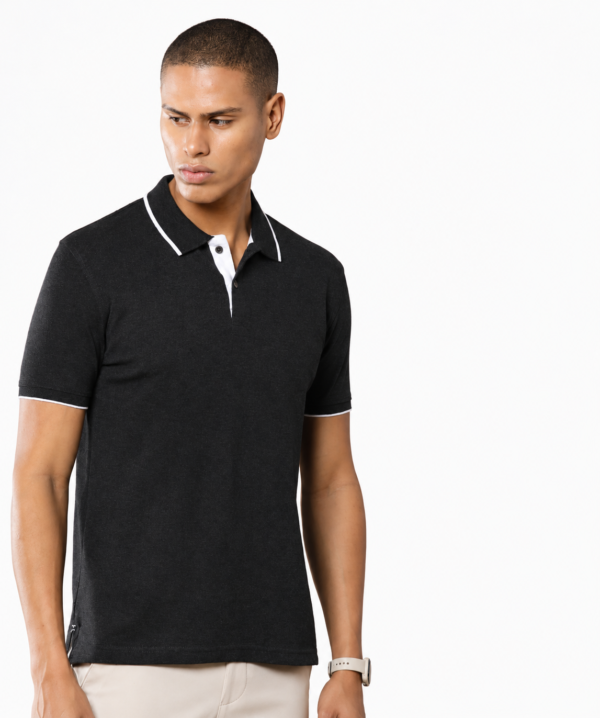 Sustainable Jacquard Polo T-Shirt for Men |Premium Jacquard Collar - Charcoal Melange, S