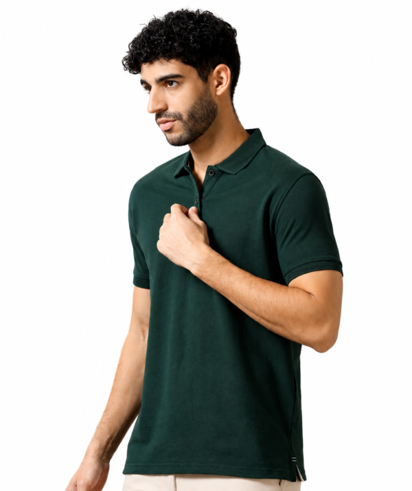 Sustainable Jacquard Polo T-Shirt for Men |Premium Jacquard Collar - Forest Green, S