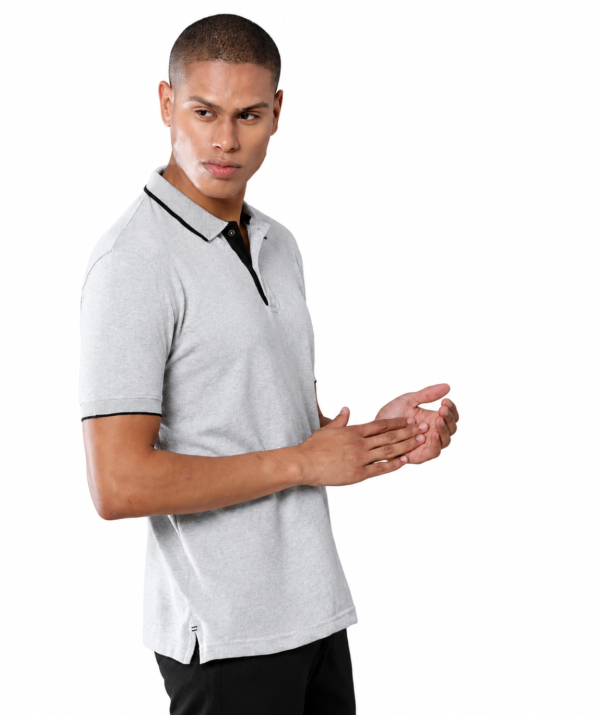 Sustainable Jacquard Polo T-Shirt for Men |Premium Jacquard Collar - Heather Grey, XL