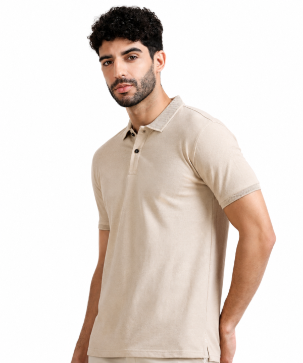 Sustainable Jacquard Polo T-Shirt for Men |Premium Jacquard Collar - Sand Beige, XL