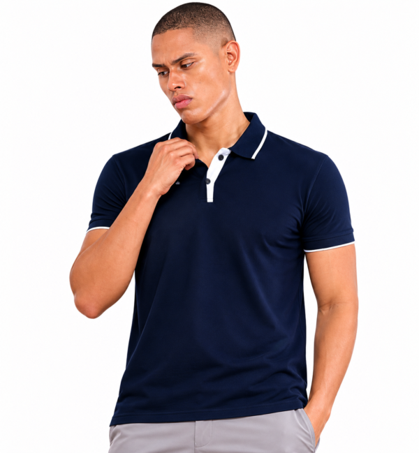 Sustainable Jacquard Polo T-Shirt for Men |Premium Jacquard Collar - Midnight Navy, S
