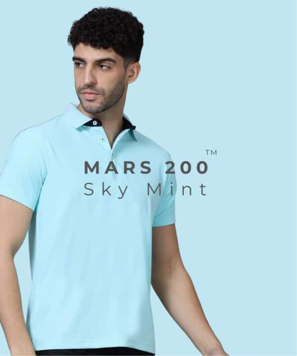 Mars Performance Polo T-Shirt for Men & Women 200 GSM Polyester | Quick Dry | UV Protection - Sky Mint, XS
