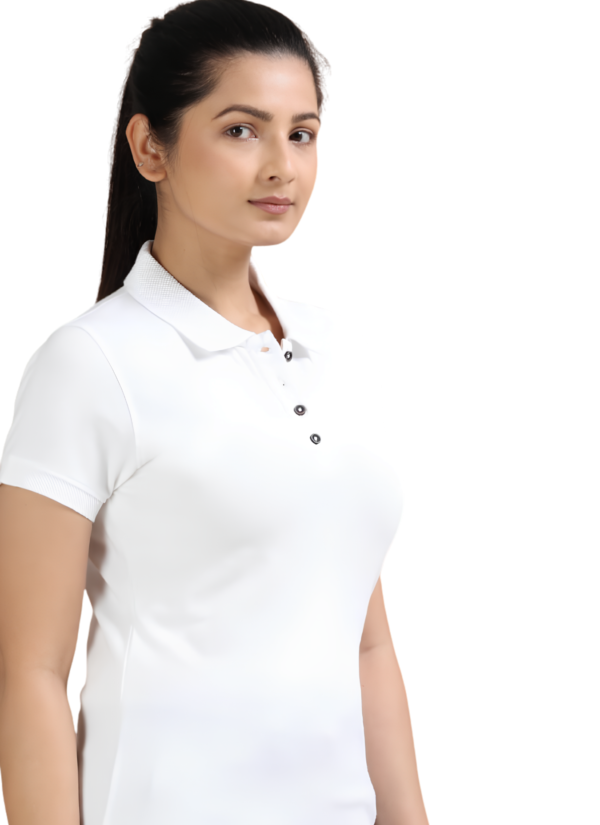 Women's Sustainable Recycled Polo T-Shirt | Jacquard Collar & Cuffs - White, L