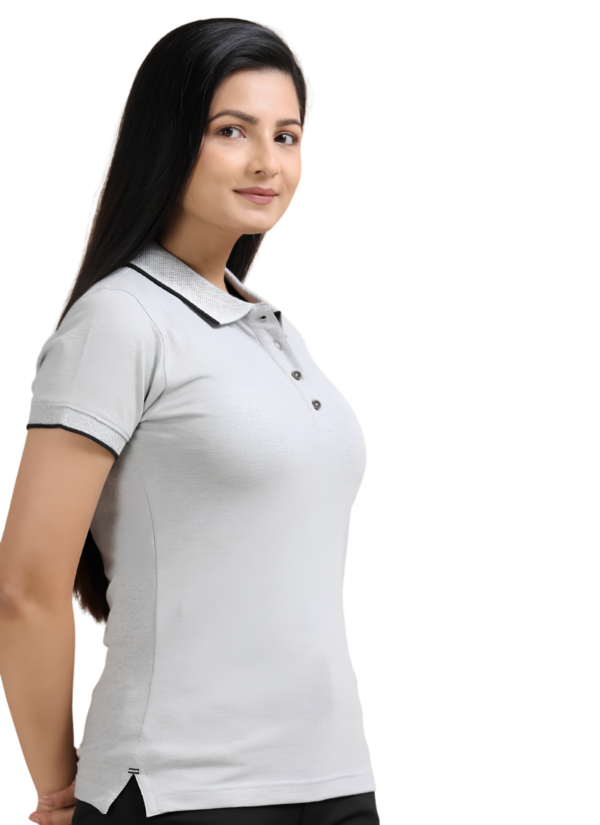 Women's Sustainable Recycled Polo T-Shirt | Jacquard Collar & Cuffs - Heather Grey, XS